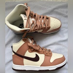 Nike Dunk High Cream, Tan & Dark Brown Swoosh